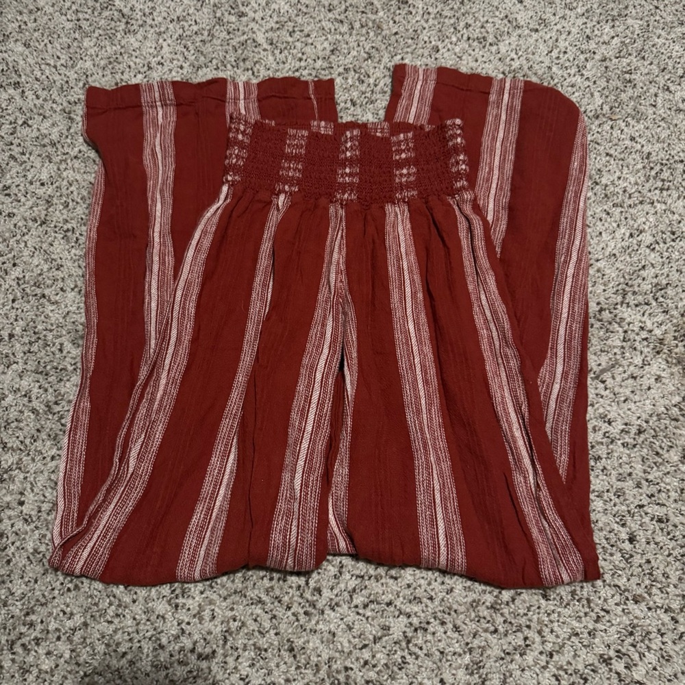 Rust Stretchy Striped Wide-Leg Pants - Women's Casual Pull-On - Picture 2 of 4